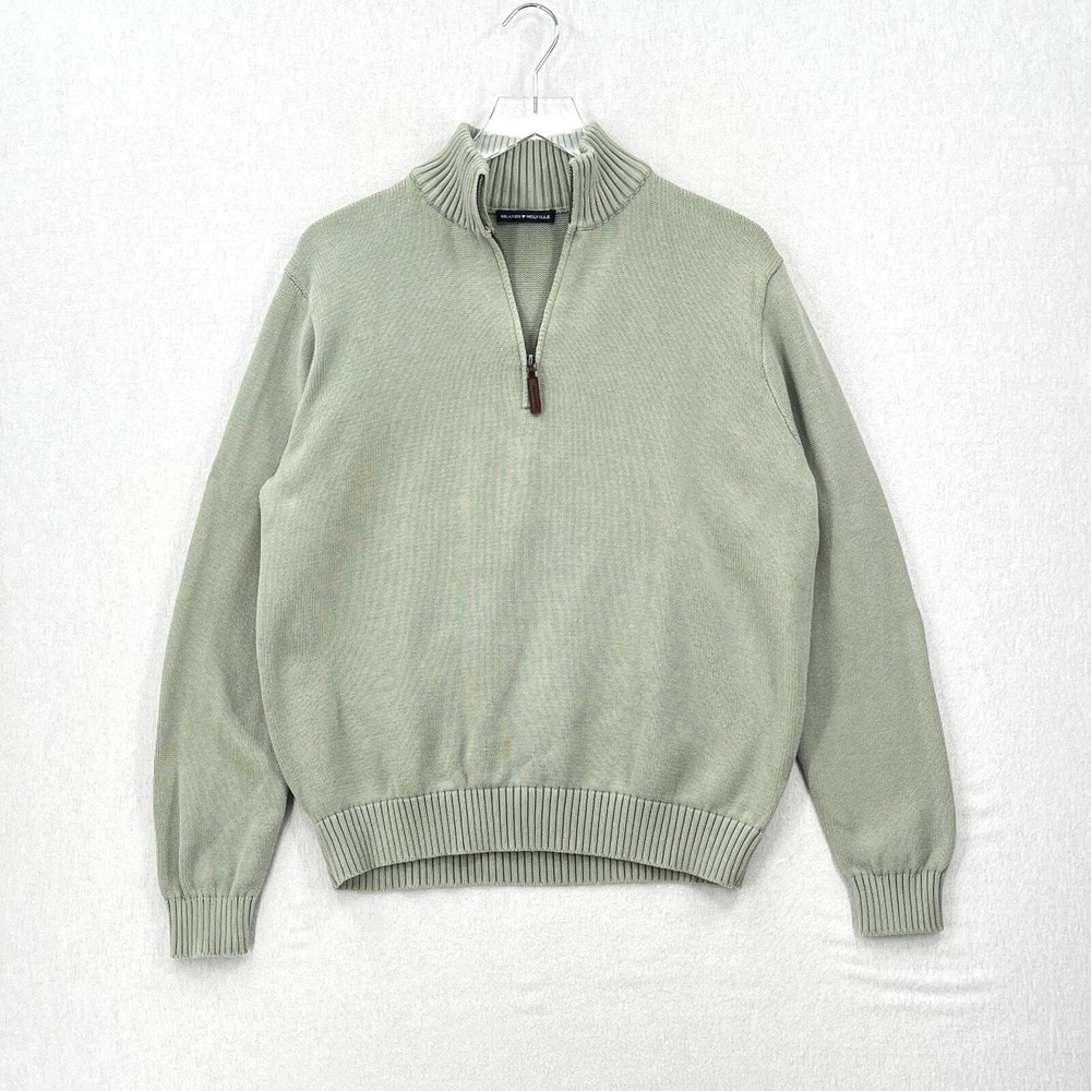 Brandy Melville Quarter Zip Sweater One Size Sage Green Pullover Cotton Aleah